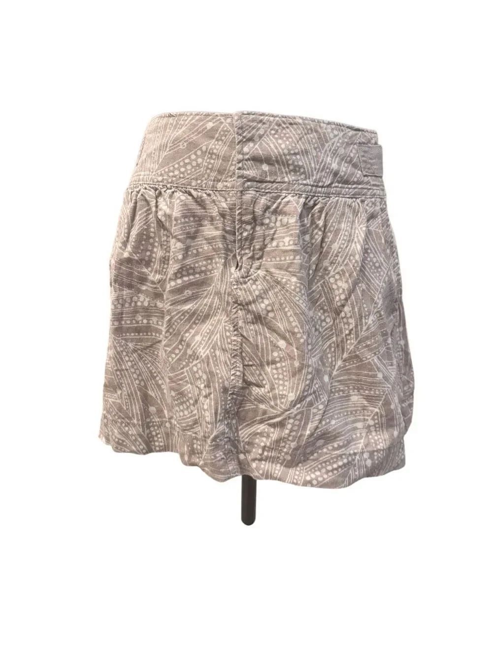 Old Navy Linen Blend Mini Skirt Tan White Leaf Print Size 0